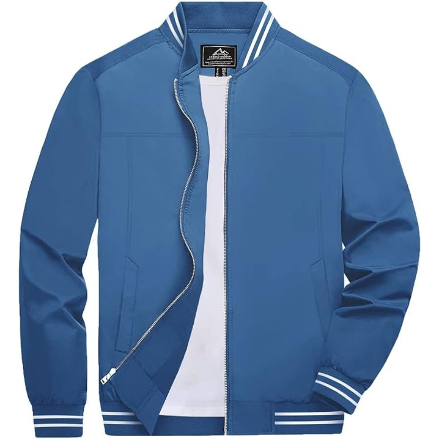 Customize Men's Lightweight Zip-Up Bomber Jacket with Ribbed Collar and Cuffs - Versatile Casual Outerwear