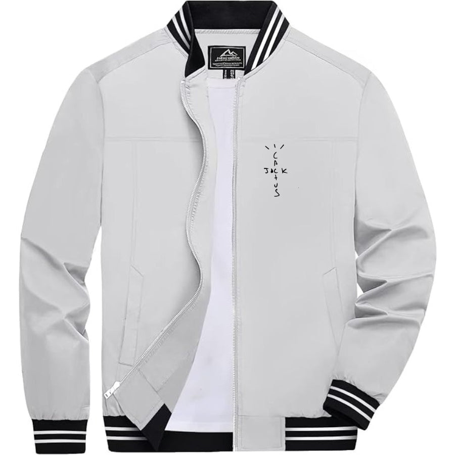 Men's Cactus Jack Lightweight Zip-Up Bomber Jacket with Ribbed Collar and Cuffs - Versatile Casual Outerwear