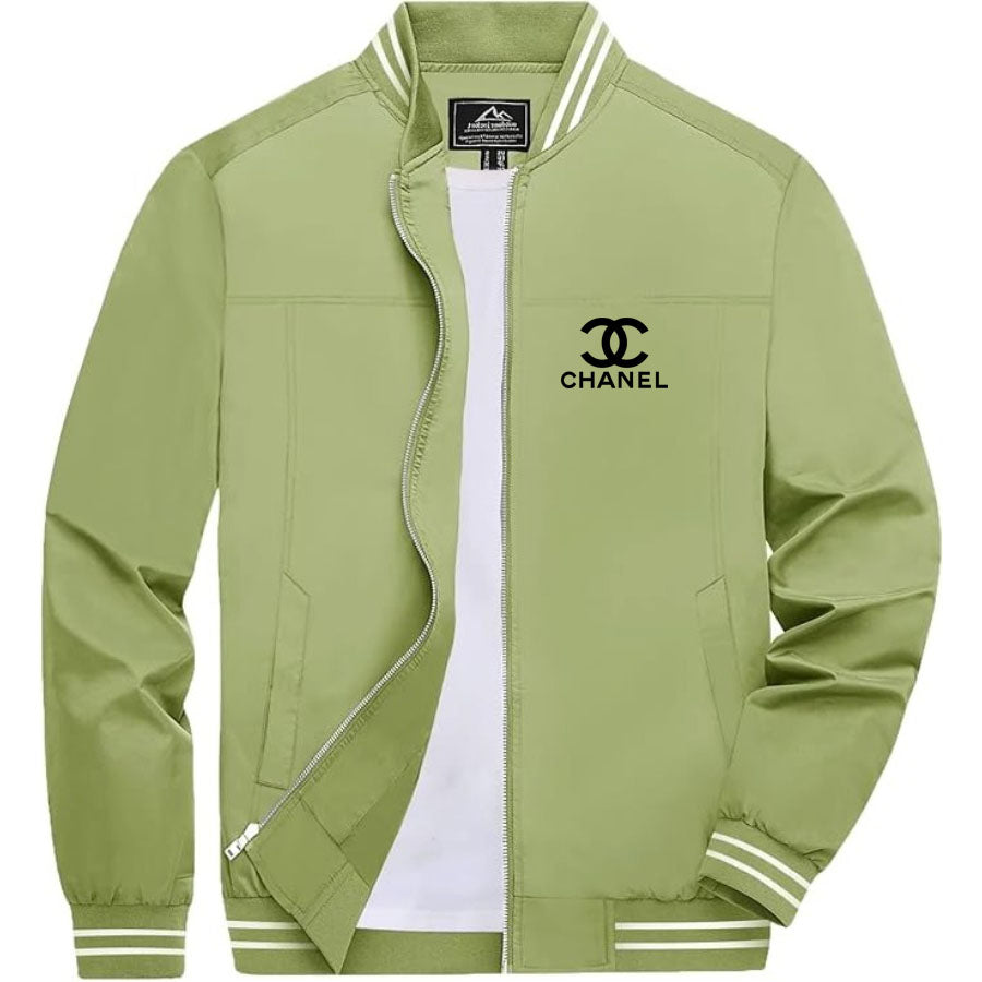 Men's Chanel Lightweight Zip-Up Bomber Jacket with Ribbed Collar and Cuffs - Versatile Casual Outerwear