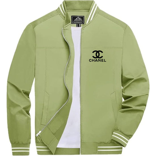 Men's Chanel Lightweight Zip-Up Bomber Jacket with Ribbed Collar and Cuffs - Versatile Casual Outerwear