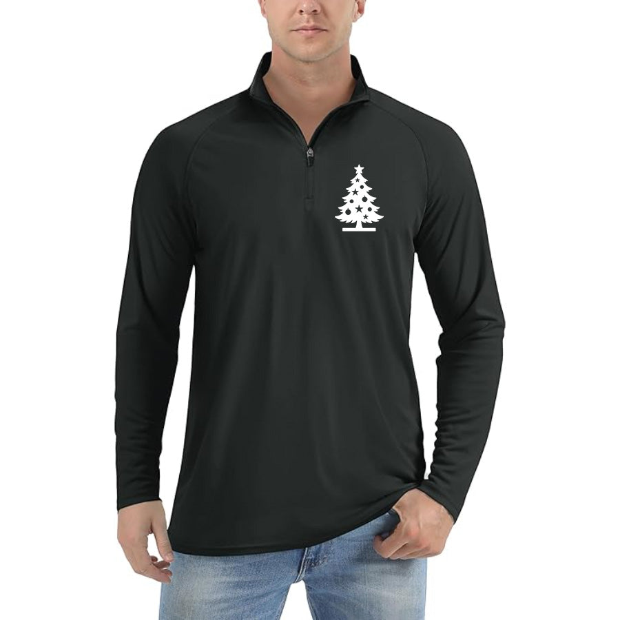 Men's Christmas Tree Lightweight Quarter-Zip Athletic Shirt – Long Sleeve Polyester Wear