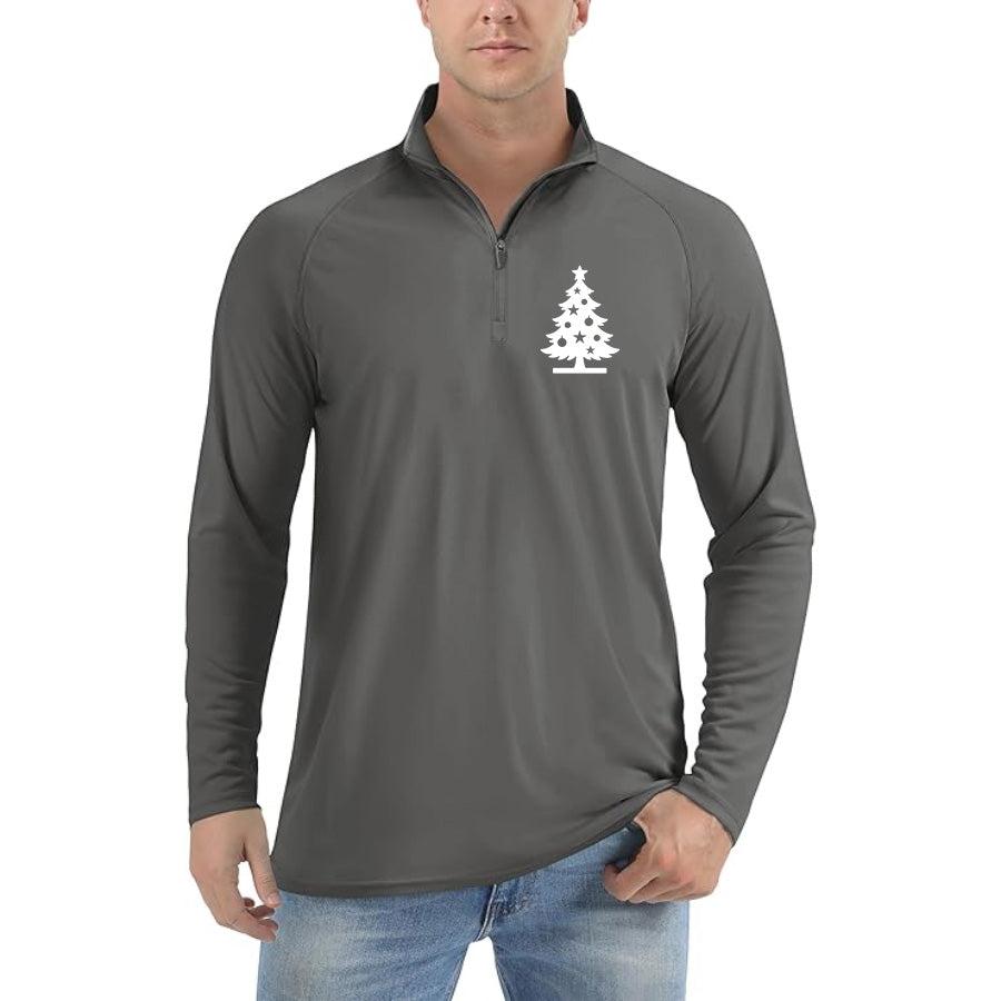 Men's Christmas Tree Lightweight Quarter-Zip Athletic Shirt – Long Sleeve Polyester Wear