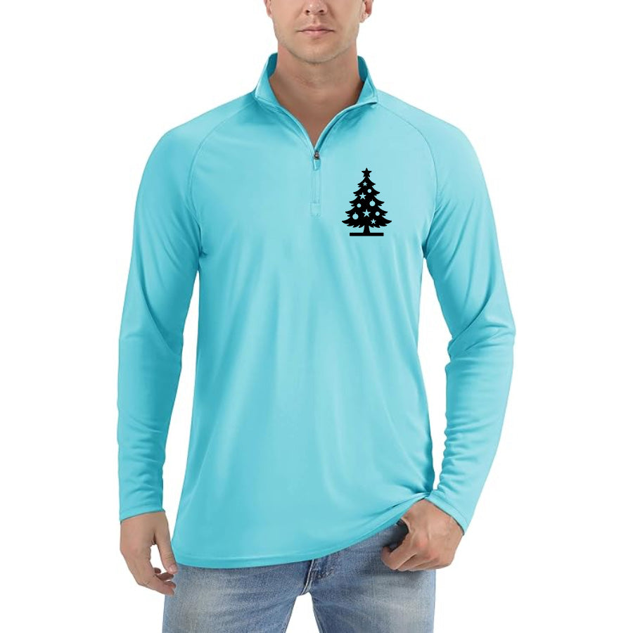 Men's Christmas Tree Lightweight Quarter-Zip Athletic Shirt – Long Sleeve Polyester Wear