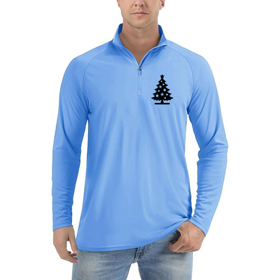 Men's Christmas Tree Lightweight Quarter-Zip Athletic Shirt – Long Sleeve Polyester Wear