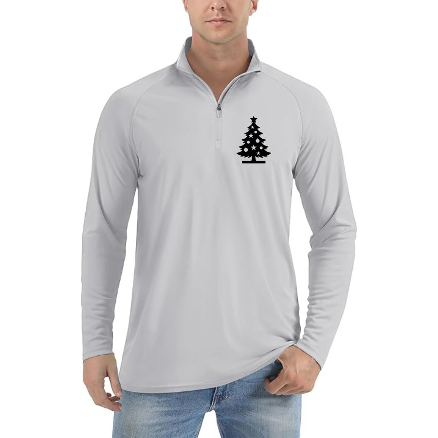 Men's Christmas Tree Lightweight Quarter-Zip Athletic Shirt – Long Sleeve Polyester Wear