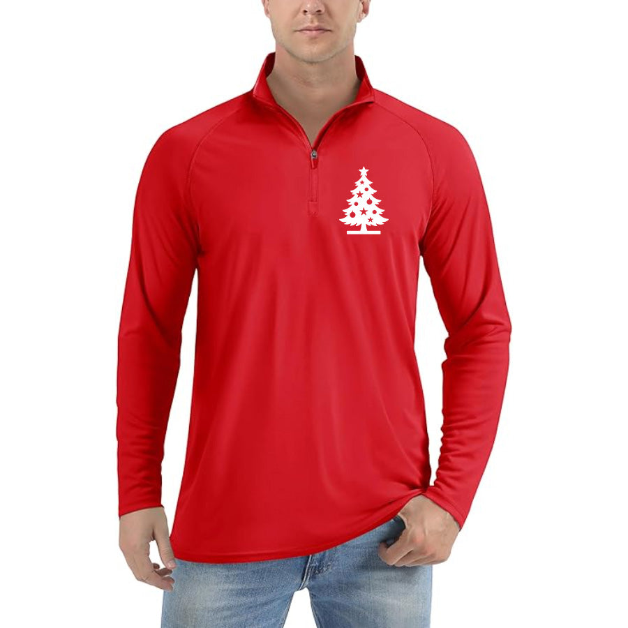 Men's Christmas Tree Lightweight Quarter-Zip Athletic Shirt – Long Sleeve Polyester Wear