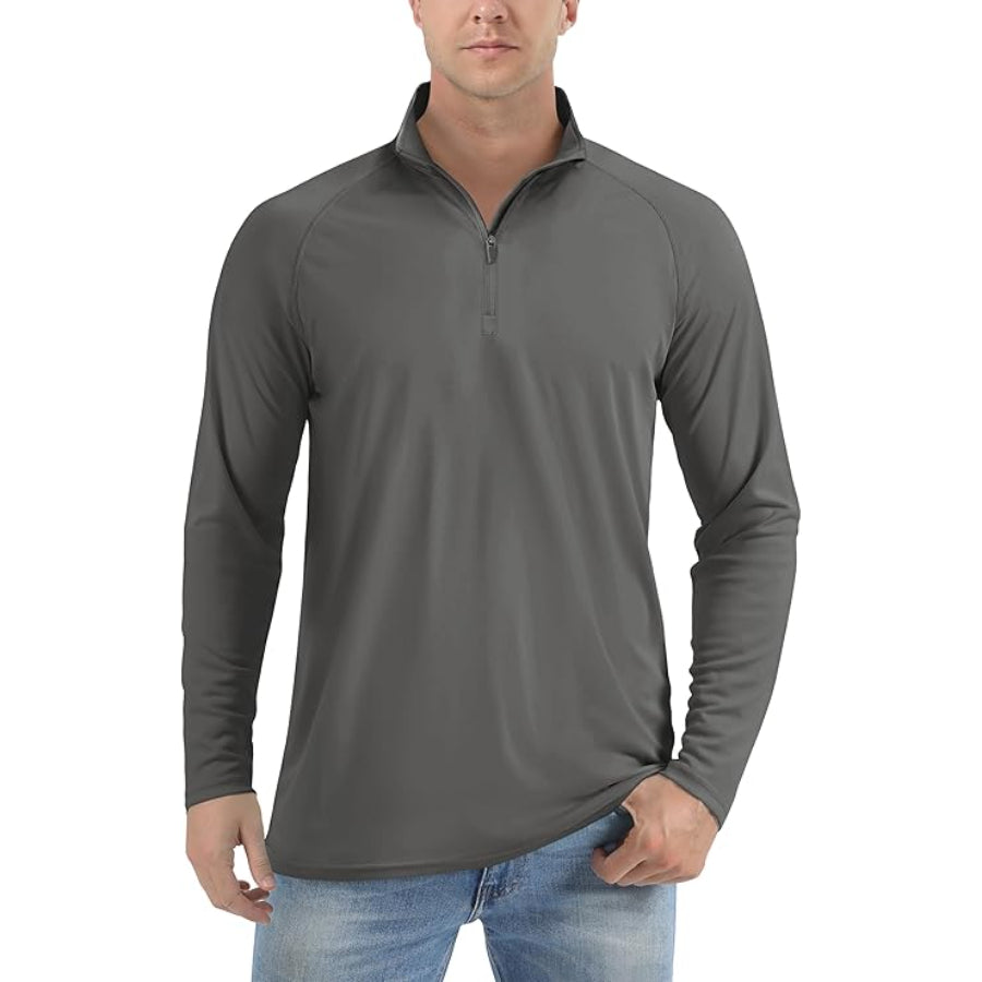 Customize Men's Lightweight Quarter-Zip Athletic Shirt – Long Sleeve Polyester Wear
