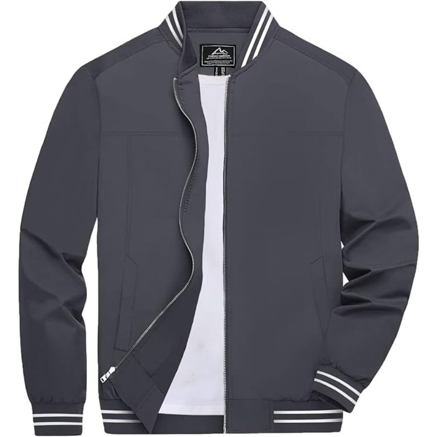 Customize Men's Lightweight Zip-Up Bomber Jacket with Ribbed Collar and Cuffs - Versatile Casual Outerwear