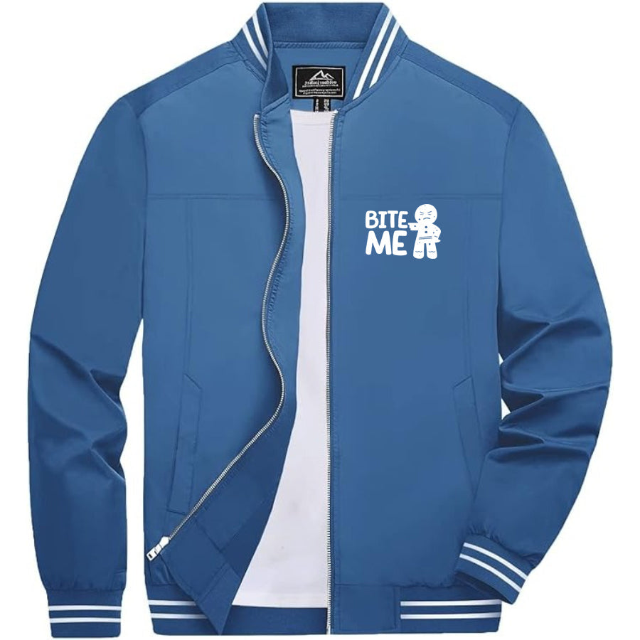 Men's Gingerbread Man Lightweight Zip-Up Bomber Jacket with Ribbed Collar and Cuffs - Versatile Casual Outerwear