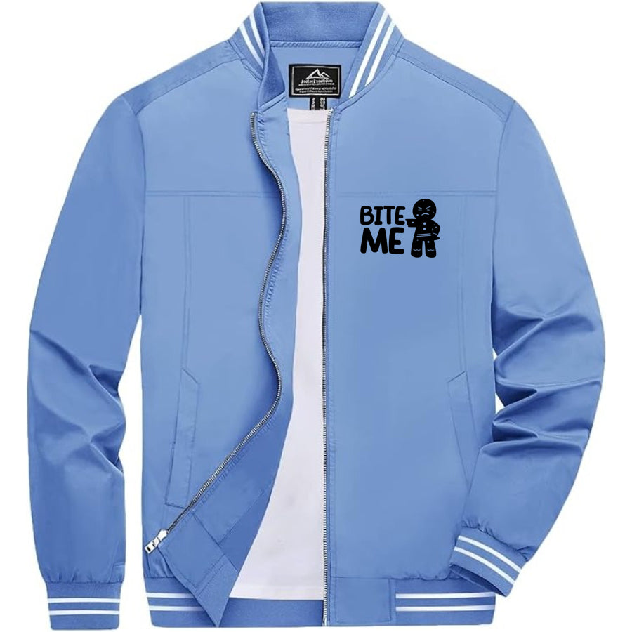 Men's Gingerbread Man Lightweight Zip-Up Bomber Jacket with Ribbed Collar and Cuffs - Versatile Casual Outerwear