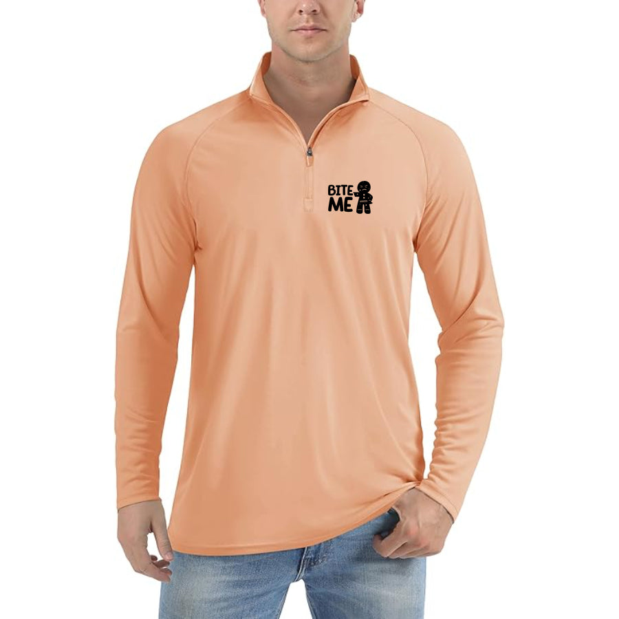 Men's Gingerbread Man Lightweight Quarter-Zip Athletic Shirt – Long Sleeve Polyester Wear