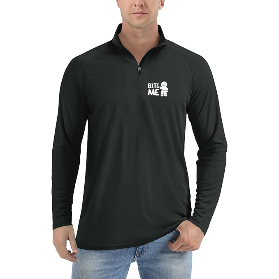 Men's Gingerbread Man Lightweight Quarter-Zip Athletic Shirt – Long Sleeve Polyester Wear