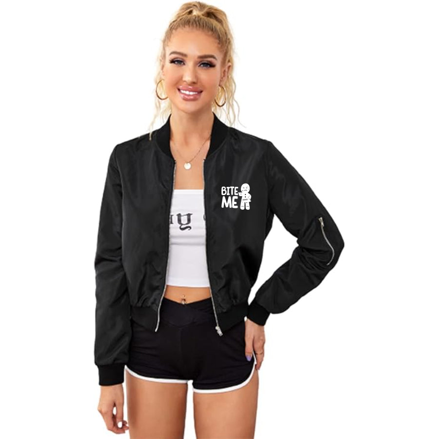 Women's Gingerbread Man Lightweight Bomber Biker Jacket Zip up Windbreaker Crop Bomber Jacket Coat