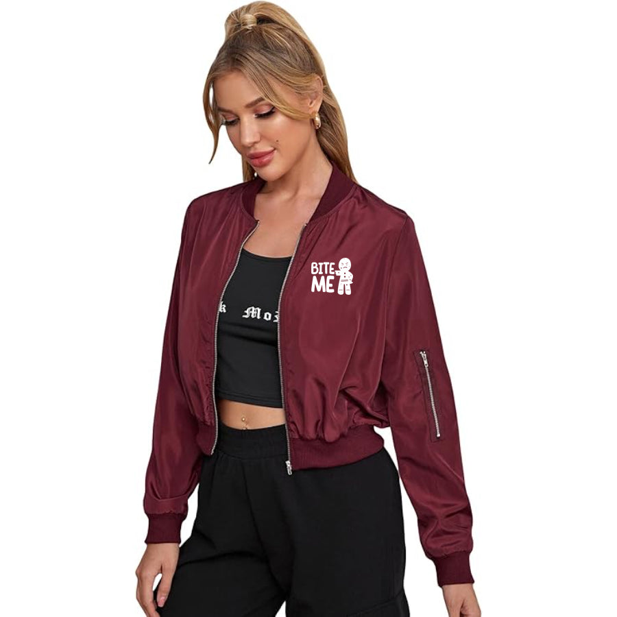Women's Gingerbread Man Lightweight Bomber Biker Jacket Zip up Windbreaker Crop Bomber Jacket Coat