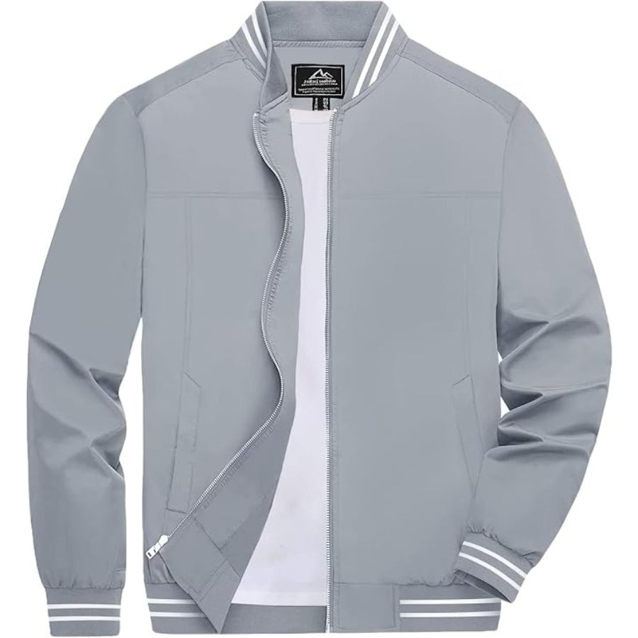 Customize Men's Lightweight Zip-Up Bomber Jacket with Ribbed Collar and Cuffs - Versatile Casual Outerwear
