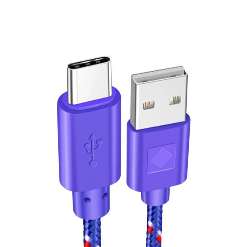 USB-C Fast Charging Cable – Braided Nylon, High-Speed Data Transfer, 3A Power (1M/2M/3M)