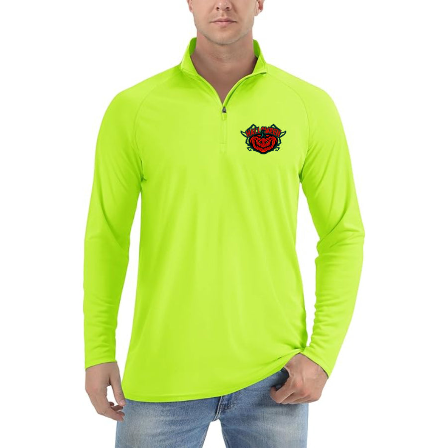 Men's Halloween Pumpkin Lightweight Quarter-Zip Athletic Shirt – Long Sleeve Polyester Wear