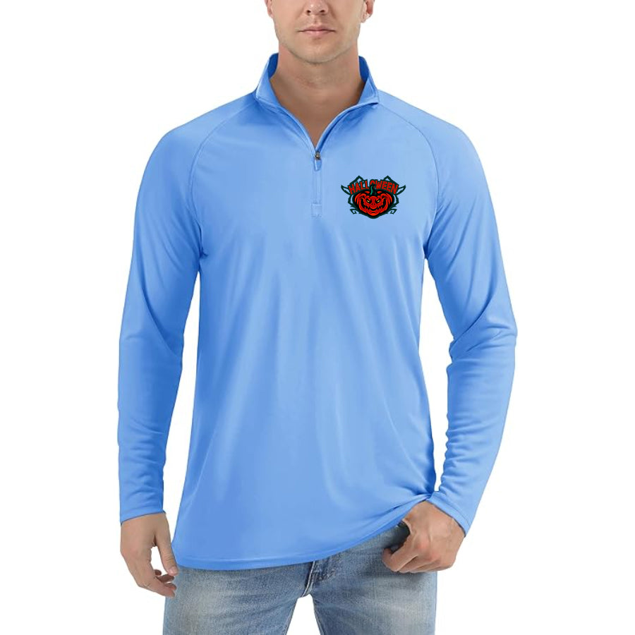 Men's Halloween Pumpkin Lightweight Quarter-Zip Athletic Shirt – Long Sleeve Polyester Wear