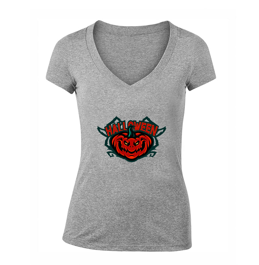 Women's Halloween Pumpkin V Neck T-Shirt