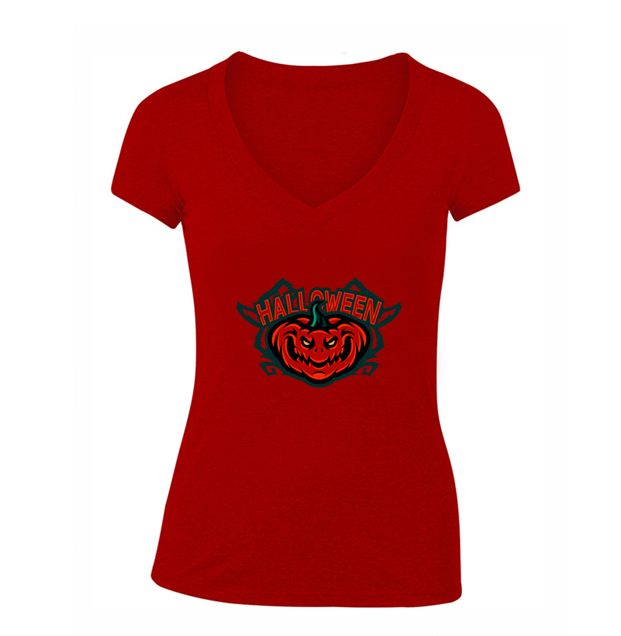 Women's Halloween Pumpkin V Neck T-Shirt