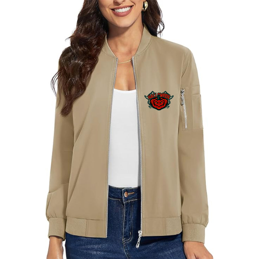 Women's Halloween Pumpkin Premium Bomber Jacket Outerwear