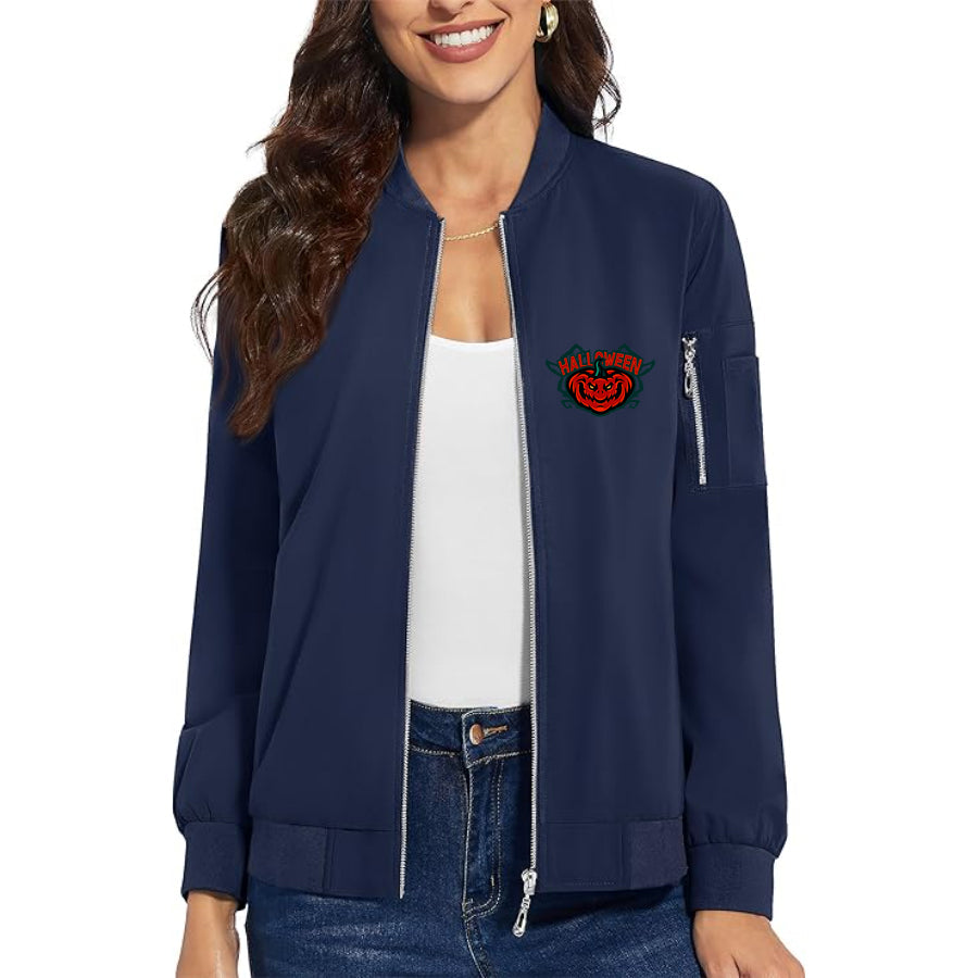 Women's Halloween Pumpkin Premium Bomber Jacket Outerwear