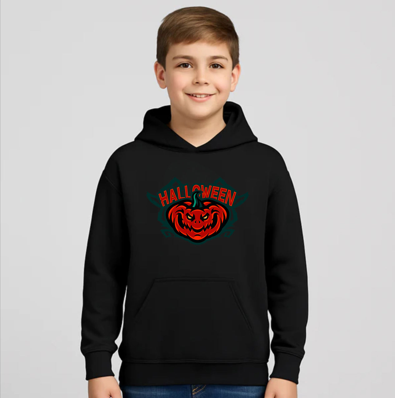 Youth Kids Halloween Pumpkin Pullover Hoodie