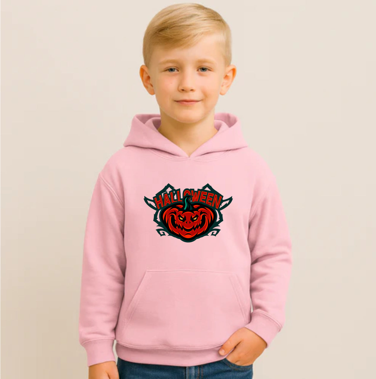 Youth Kids Halloween Pumpkin Pullover Hoodie