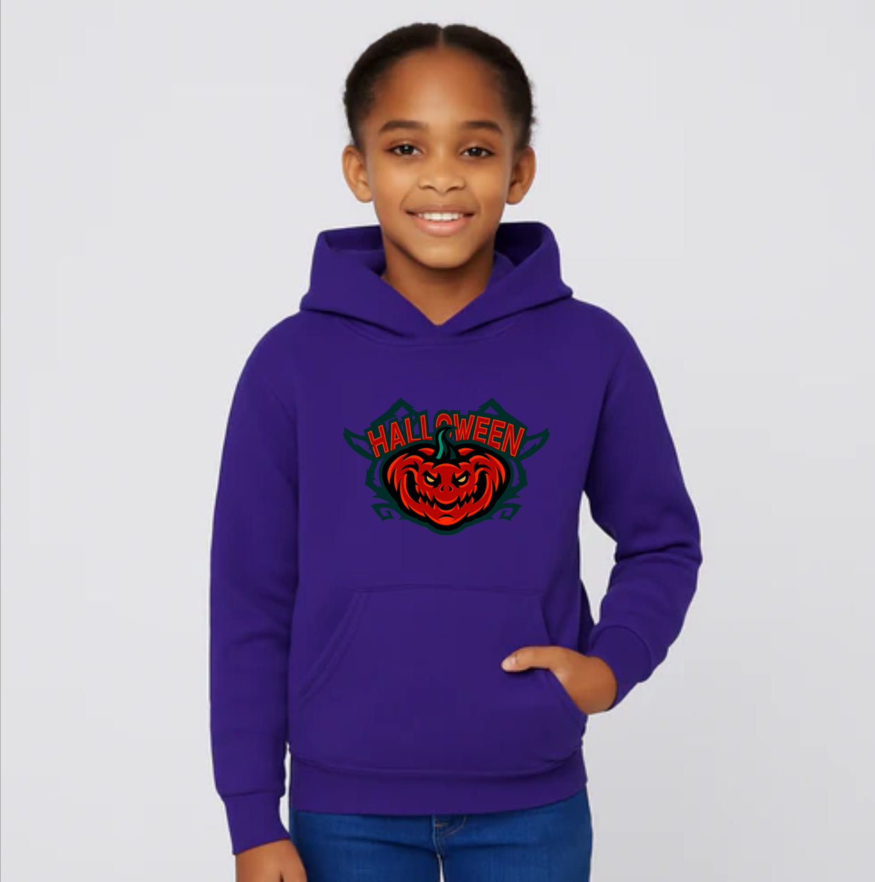 Youth Kids Halloween Pumpkin Pullover Hoodie