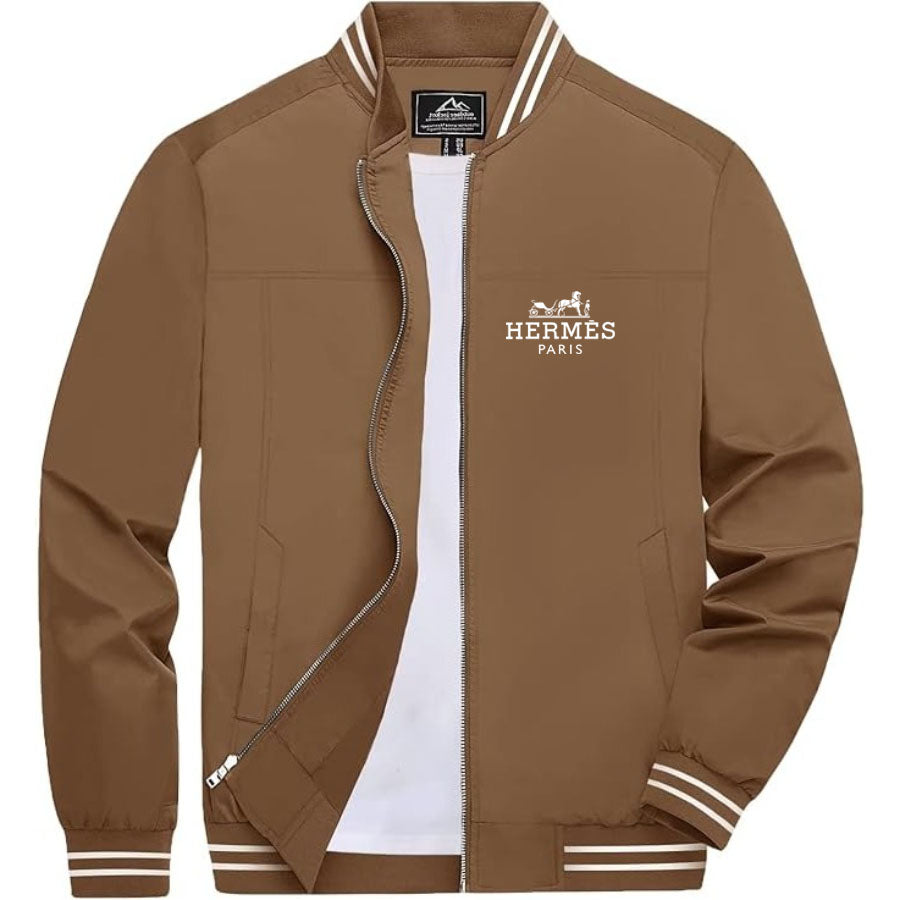 Men's Hermes Lightweight Zip-Up Bomber Jacket with Ribbed Collar and Cuffs - Versatile Casual Outerwear