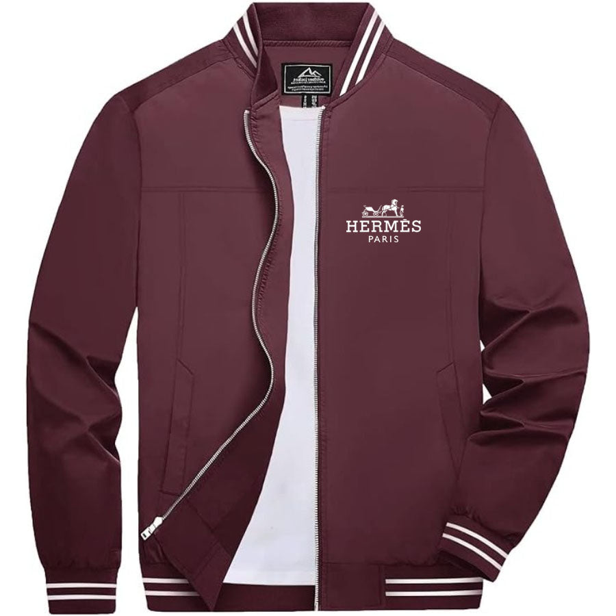 Men's Hermes Lightweight Zip-Up Bomber Jacket with Ribbed Collar and Cuffs - Versatile Casual Outerwear