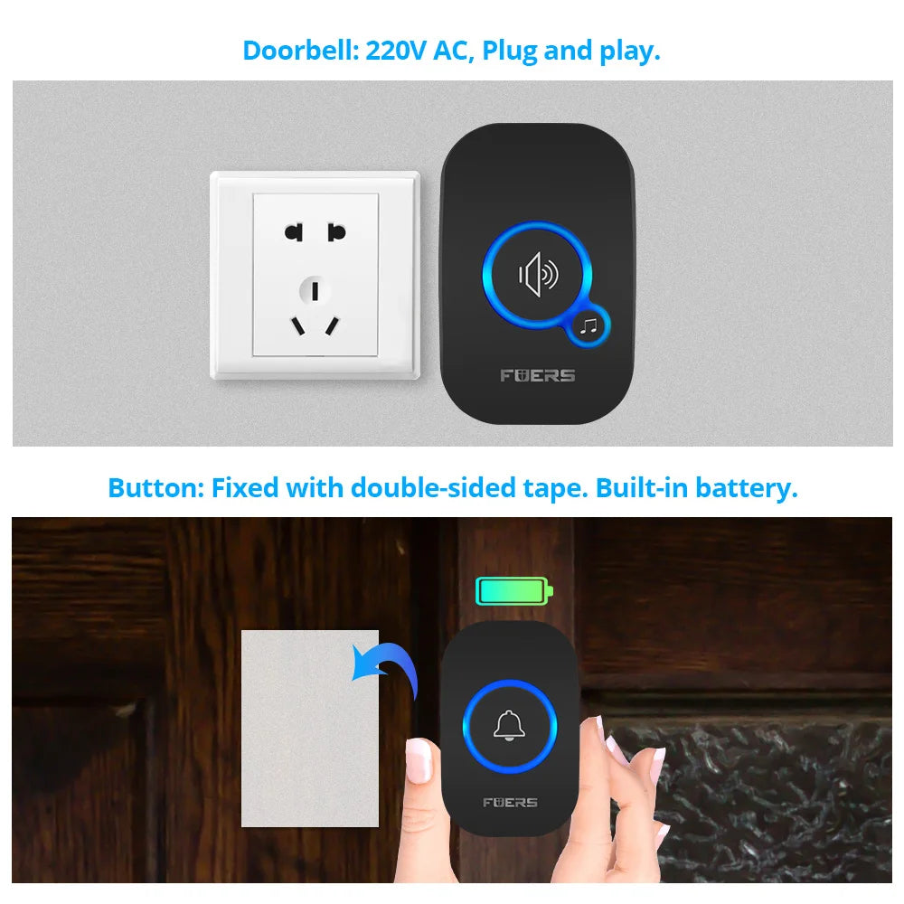 Wireless Doorbell with 433MHz Range – 150M Long-Range Smart Doorbell with 32 Chimes