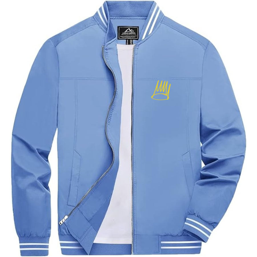 Men's J. Cole Crown Lightweight Zip-Up Bomber Jacket with Ribbed Collar and Cuffs - Versatile Casual Outerwear