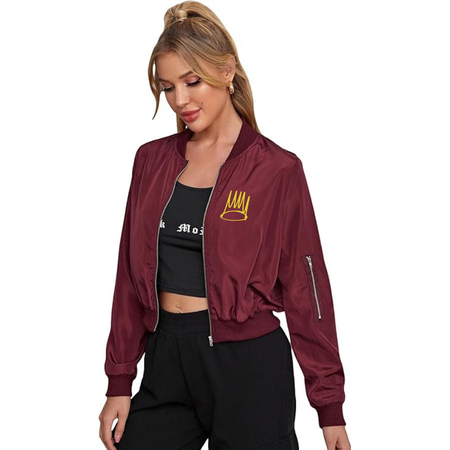 Women's J. Cole Crown Lightweight Bomber Biker Jacket Zip up Windbreaker Crop Bomber Jacket Coat