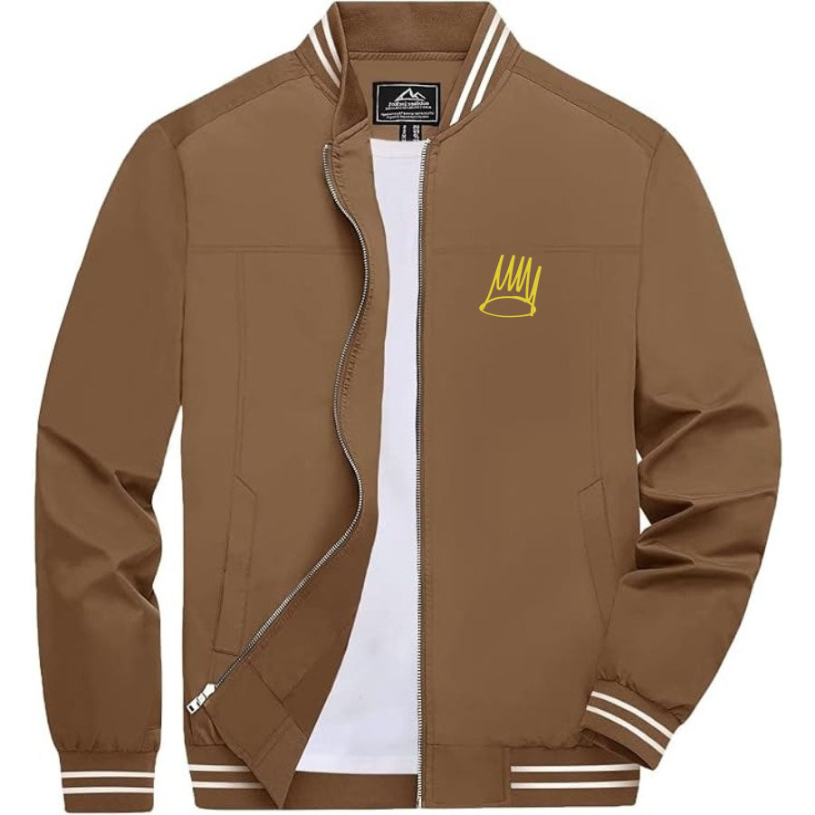 Men's J. Cole Crown Lightweight Zip-Up Bomber Jacket with Ribbed Collar and Cuffs - Versatile Casual Outerwear