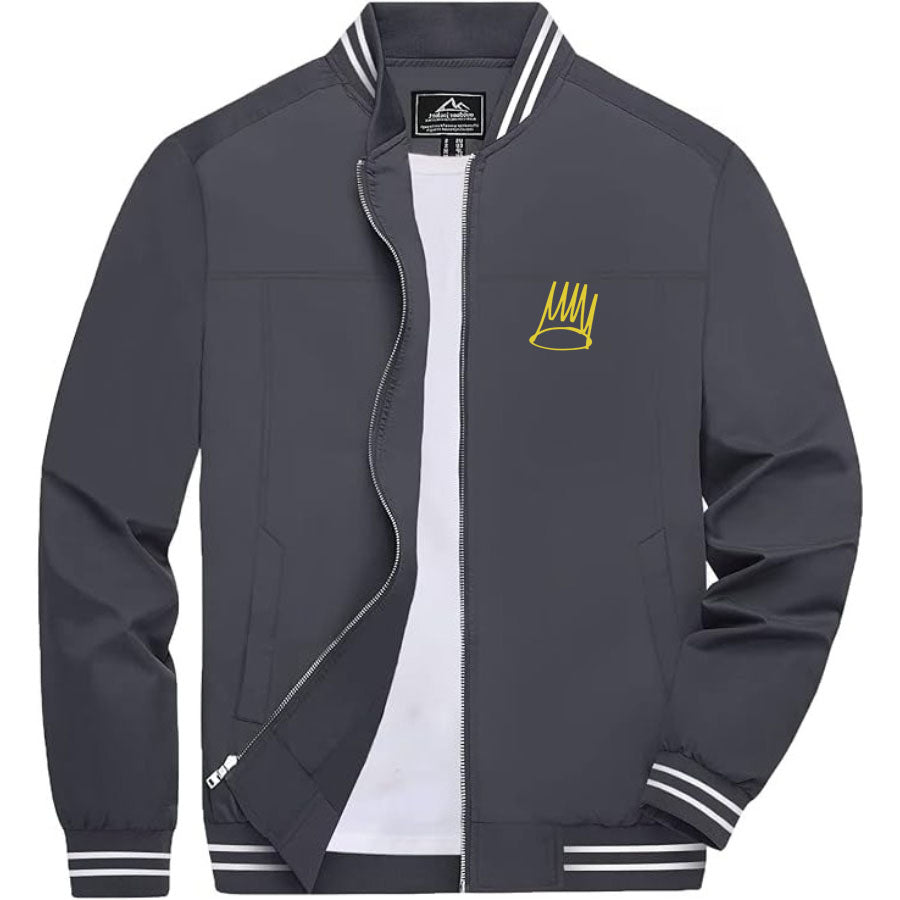 Men's J. Cole Crown Lightweight Zip-Up Bomber Jacket with Ribbed Collar and Cuffs - Versatile Casual Outerwear