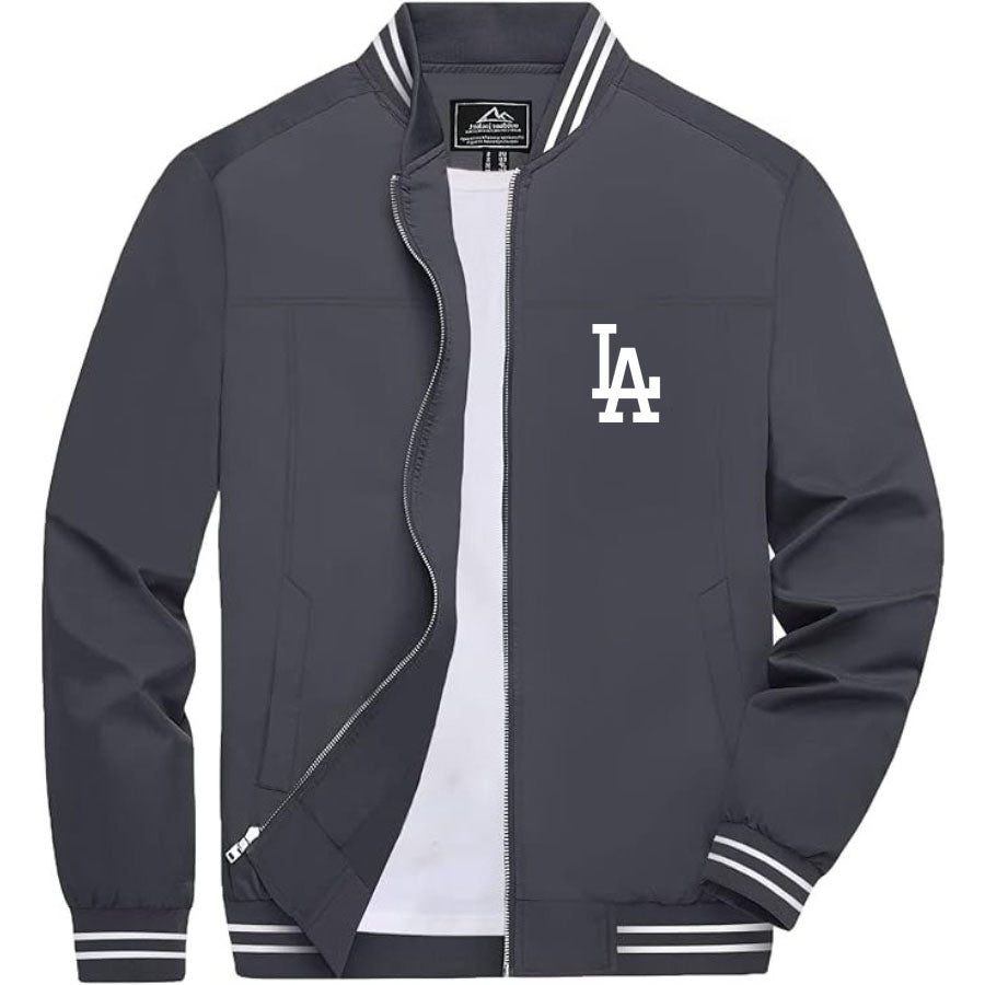 Men's LA Dodgers Lightweight Zip-Up Bomber Jacket with Ribbed Collar and Cuffs - Versatile Casual Outerwear