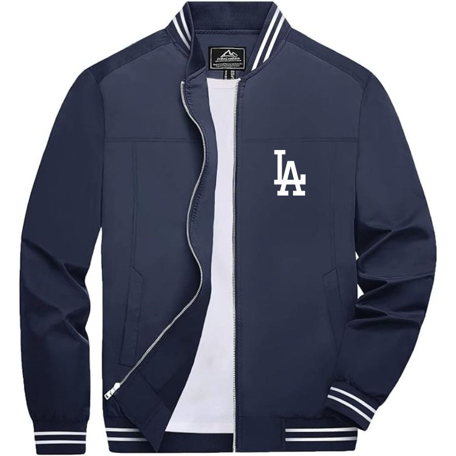 Men's LA Dodgers Lightweight Zip-Up Bomber Jacket with Ribbed Collar and Cuffs - Versatile Casual Outerwear