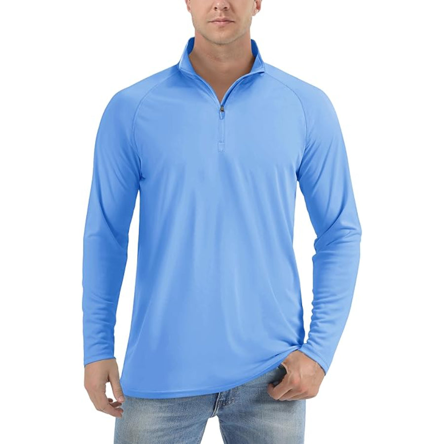 Customize Men's Lightweight Quarter-Zip Athletic Shirt – Long Sleeve Polyester Wear
