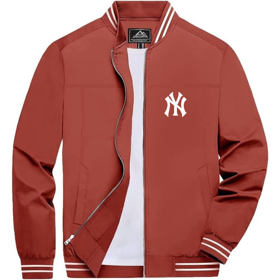 Men's NY Yankees Lightweight Zip-Up Bomber Jacket with Ribbed Collar and Cuffs - Versatile Casual Outerwear
