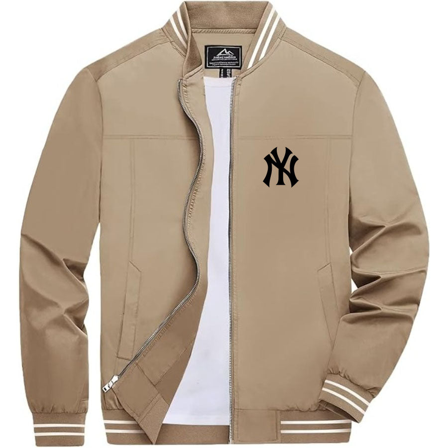 Men's NY Yankees Lightweight Zip-Up Bomber Jacket with Ribbed Collar and Cuffs - Versatile Casual Outerwear
