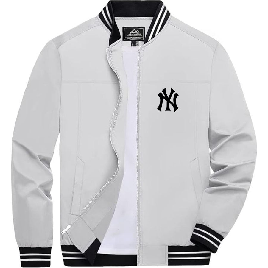 Men's NY Yankees Lightweight Zip-Up Bomber Jacket with Ribbed Collar and Cuffs - Versatile Casual Outerwear