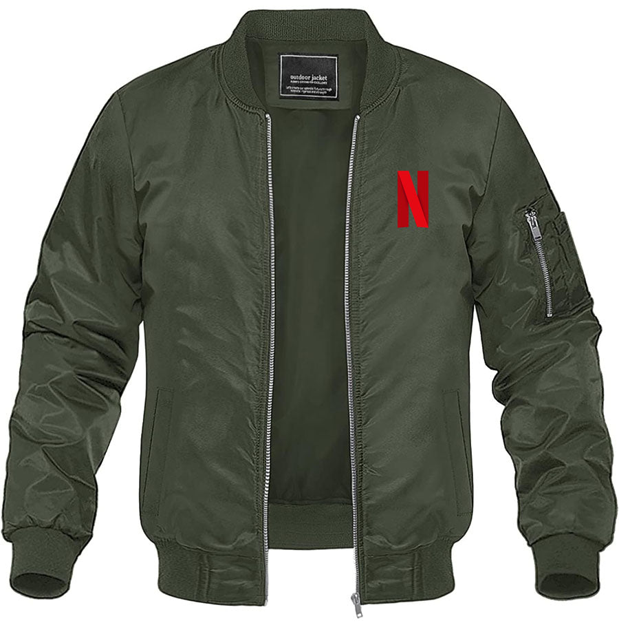 Men's Netflix Lightweight Bomber Jacket Windbreaker Softshell Varsity Jacket Coat