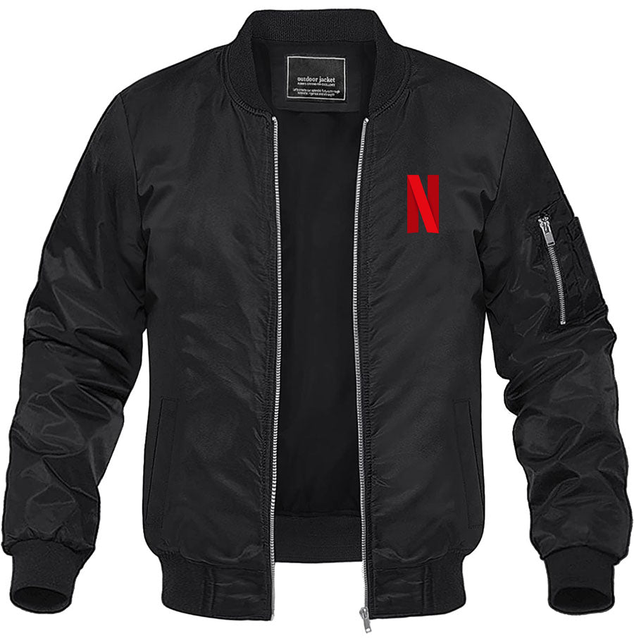 Men's Netflix Lightweight Bomber Jacket Windbreaker Softshell Varsity Jacket Coat