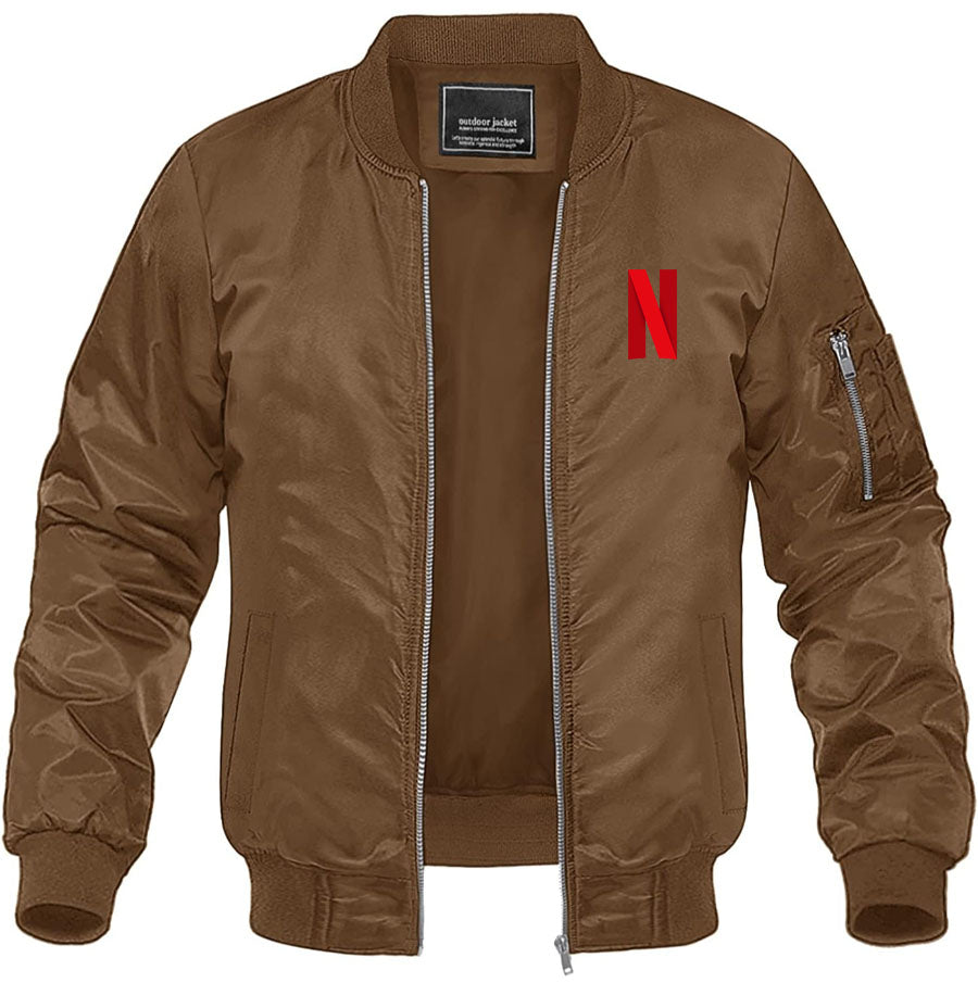 Men's Netflix Lightweight Bomber Jacket Windbreaker Softshell Varsity Jacket Coat