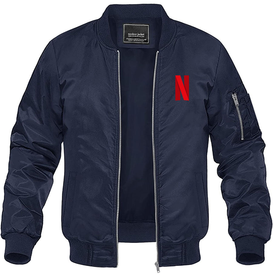 Men's Netflix Lightweight Bomber Jacket Windbreaker Softshell Varsity Jacket Coat