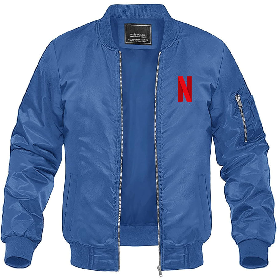 Men's Netflix Lightweight Bomber Jacket Windbreaker Softshell Varsity Jacket Coat