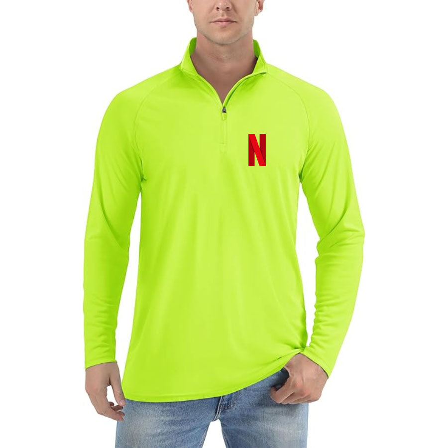 Men's Netflix Lightweight Quarter-Zip Athletic Shirt – Long Sleeve Polyester Wear