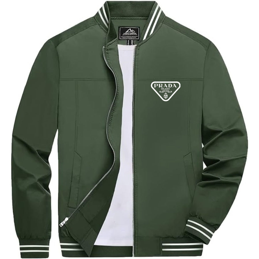 Men's Prada Lightweight Zip-Up Bomber Jacket with Ribbed Collar and Cuffs - Versatile Casual Outerwear