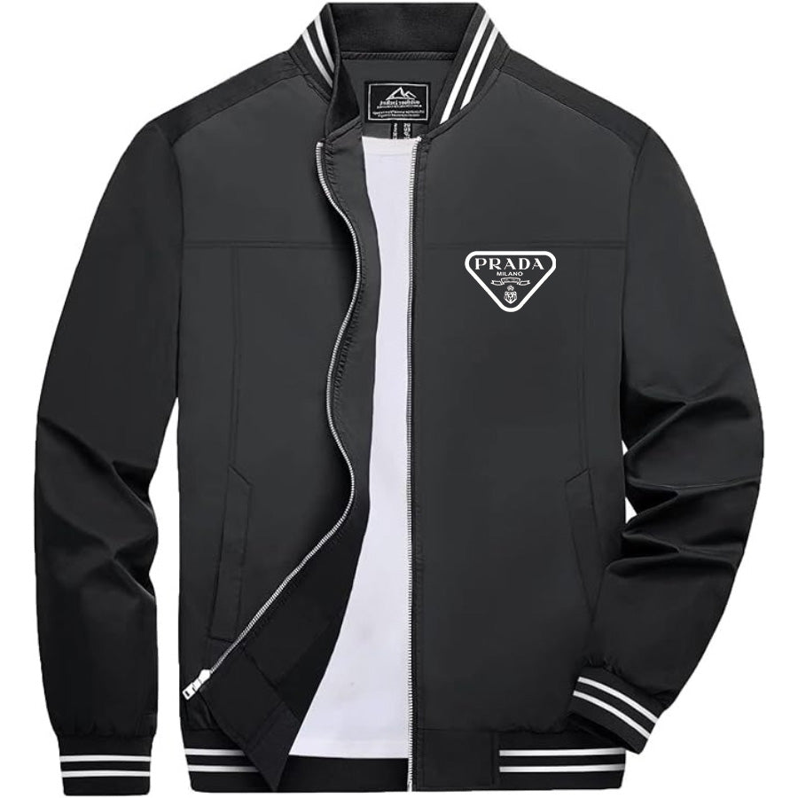 Men's Prada Lightweight Zip-Up Bomber Jacket with Ribbed Collar and Cuffs - Versatile Casual Outerwear